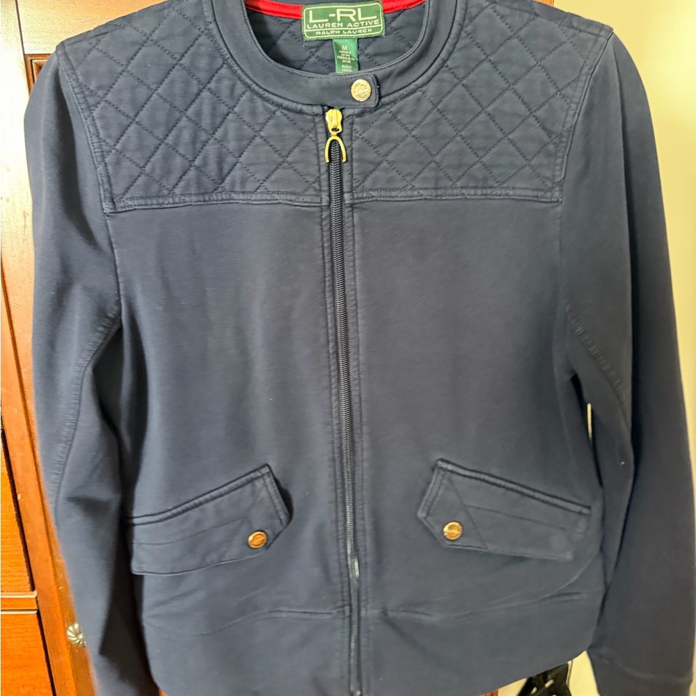 Ralph Lauren Navy Quilted-Shoulder Zip Front Utility Jacket